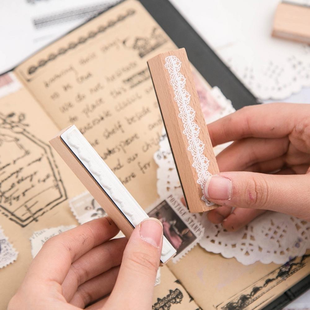 Vintage Lace Border Wooden Rubber Stamp Box Set 10pcs