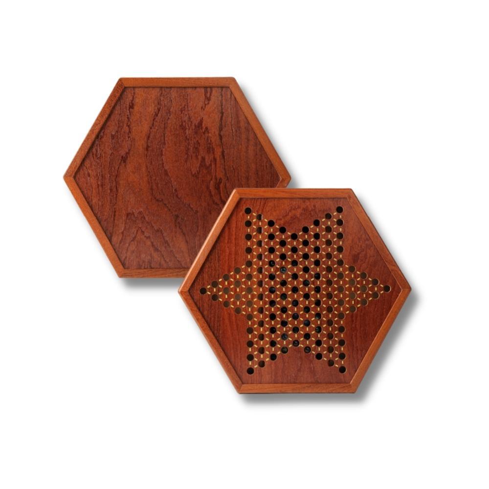 Natural Wood Chinese Checkers Set with Drawer & Glass Marbles
