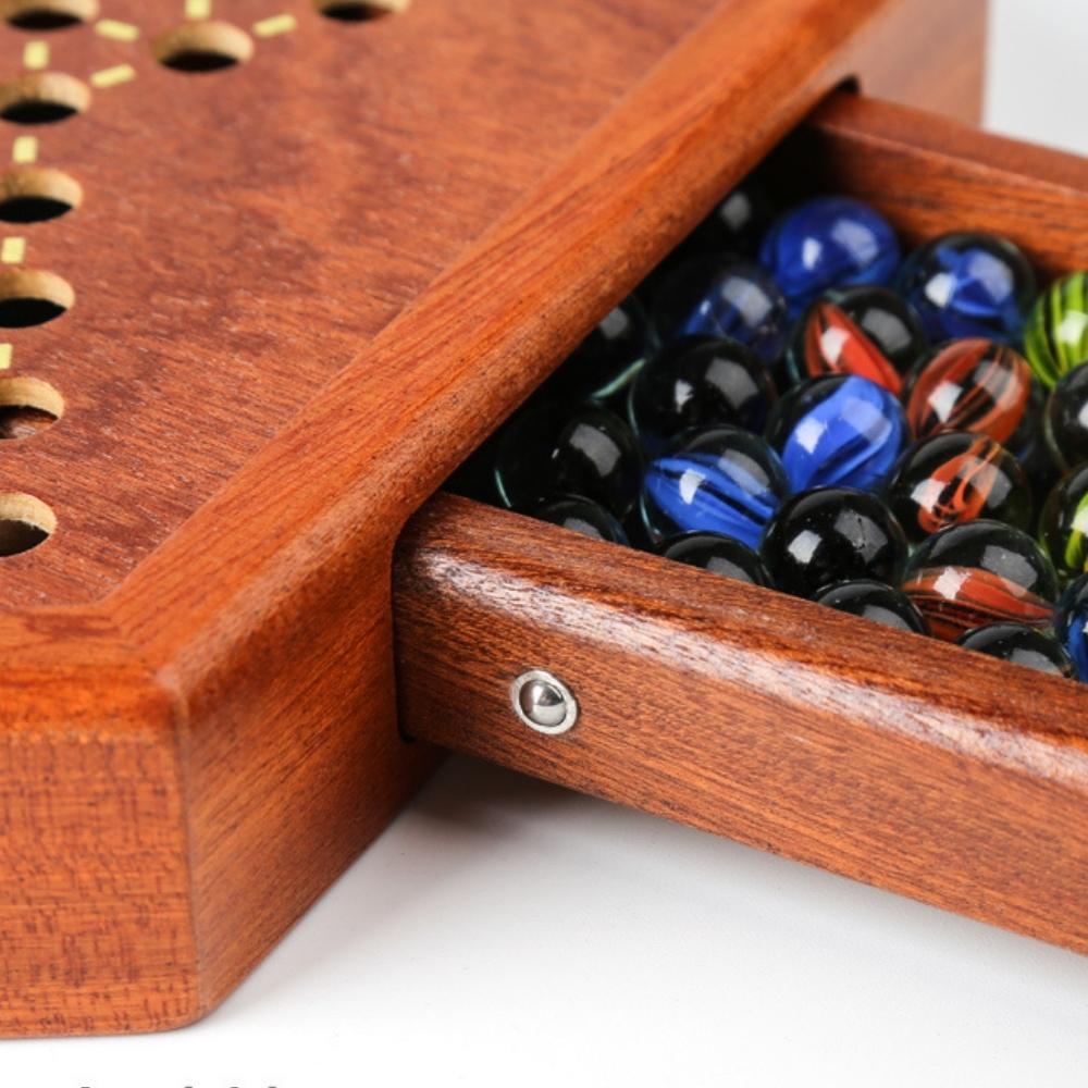 Natural Wood Chinese Checkers Set with Drawer & Glass Marbles