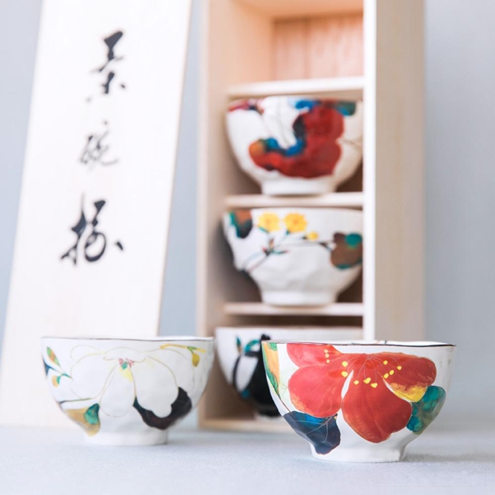 And Ai Minoyaki Hanakairo Rice Bowls Set of 5