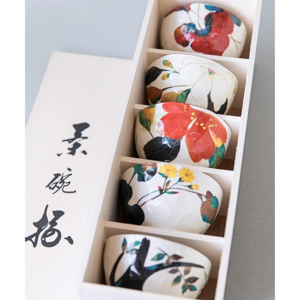 And Ai Minoyaki Hanakairo Rice Bowls Set of 5