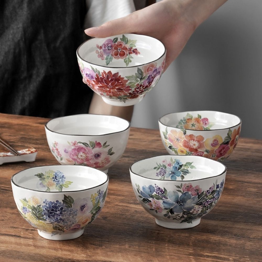 And Ai Minoyaki Hananeiro Rice Bowls Set of 5