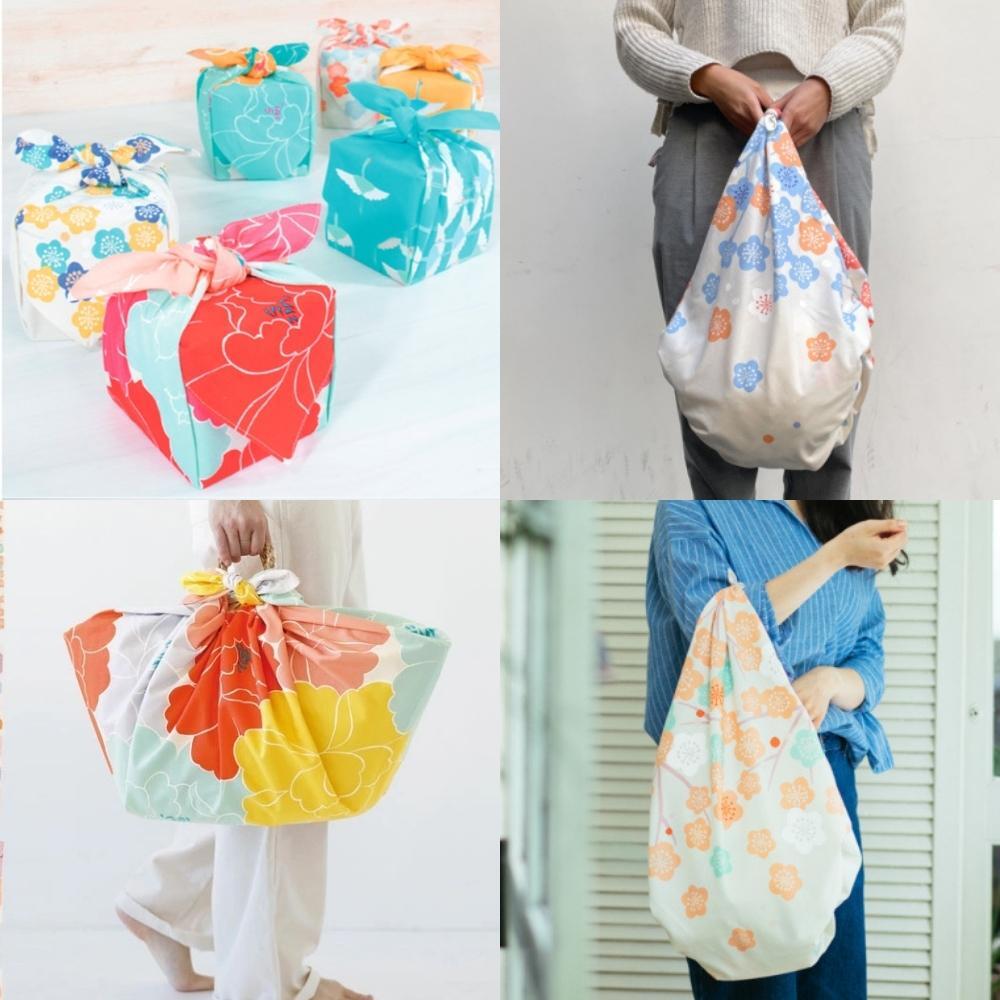 Musubi 100 Pink & Blue Plum Organic Furoshiki Wrapping Cloth