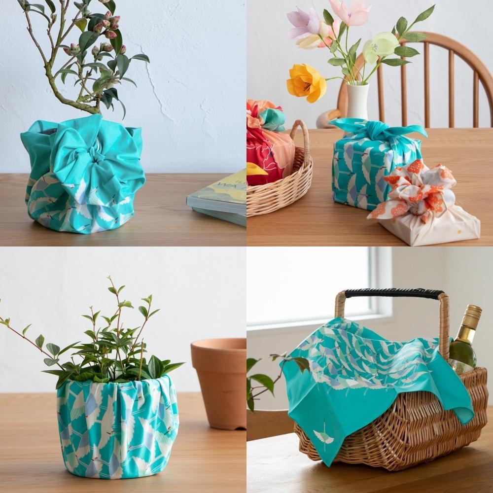 Musubi 50 Turquoise Crane Organic Furoshiki Wrapping Cloth