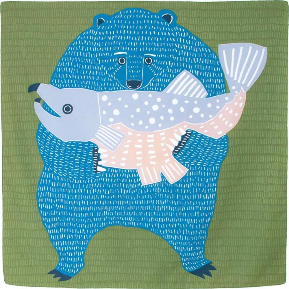 Musubi 100 Kata Kata Aquadrop Bear & Salmon Furoshiki Wrapping Cloth