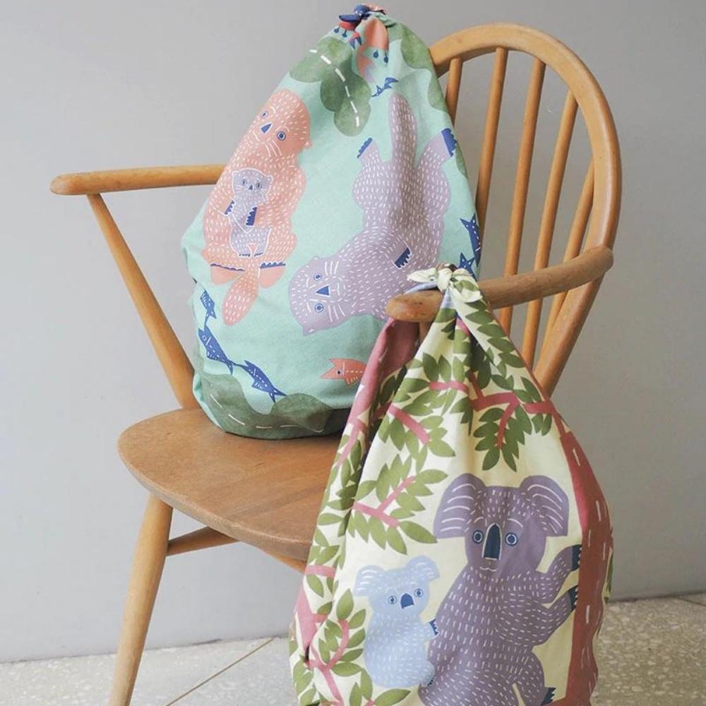 Musubi 104 Kata Kata Sea Otter Blue Furoshiki Wrapping Cloth