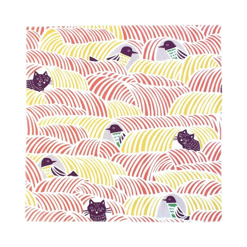 Musubi 45 Kata Kata Cats & Birds Pink Furoshiki Wrapping Cloth