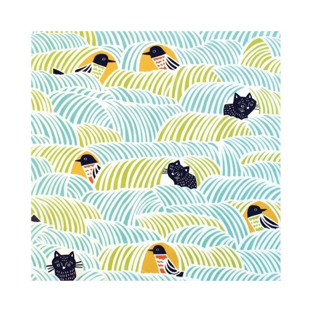 Musubi 70 Kata Kata Cats & Birds Blue Furoshiki Wrapping Cloth
