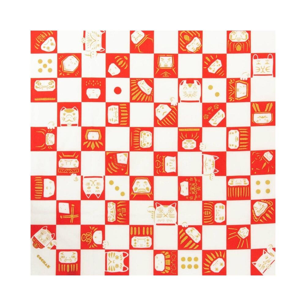 Musubi 70 Fuku Cochae Maneki Neko & Daruma Furoshiki Wrapping Cloth