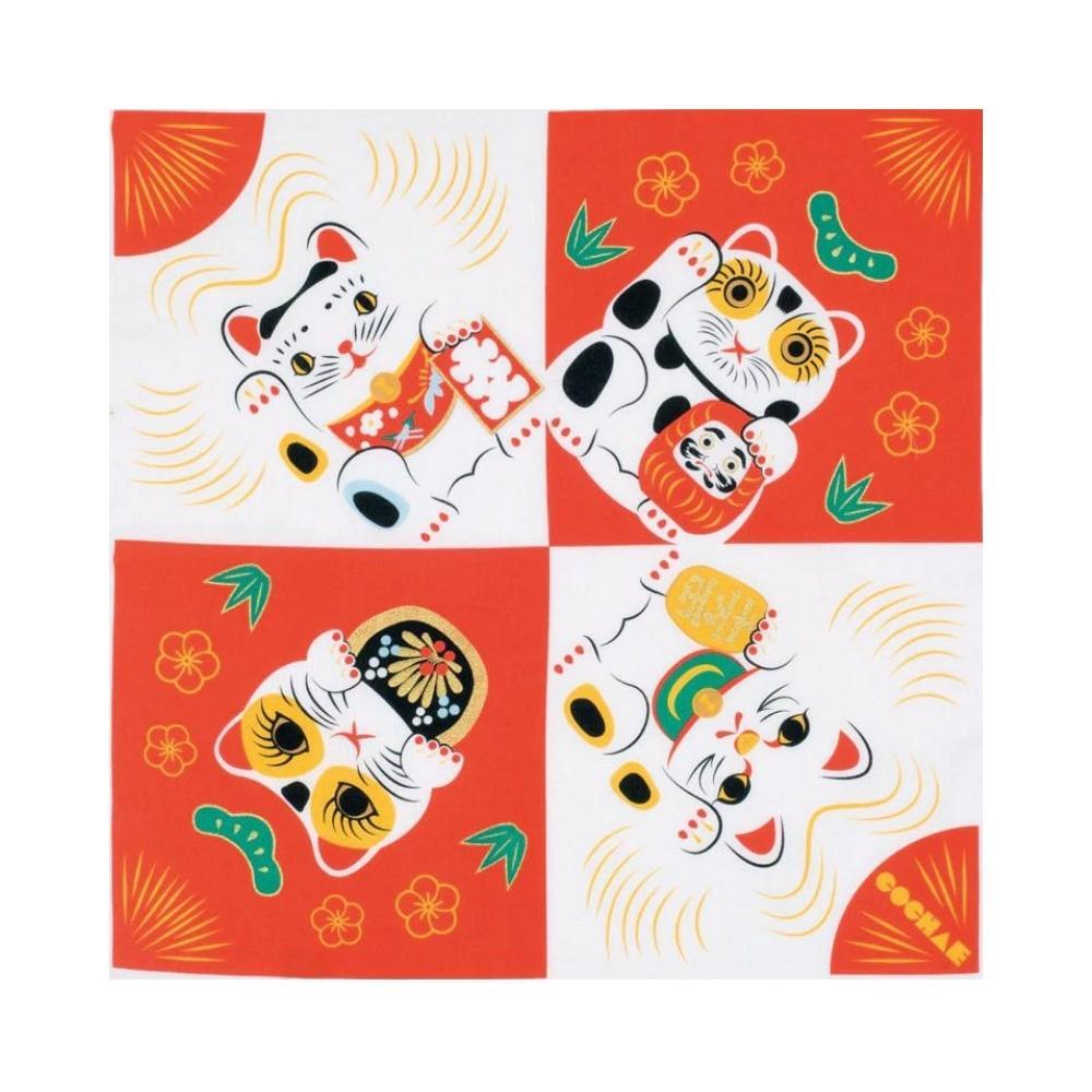 Musubi 48 Cochae Manekineko Red Furoshiki Wrapping Cloth