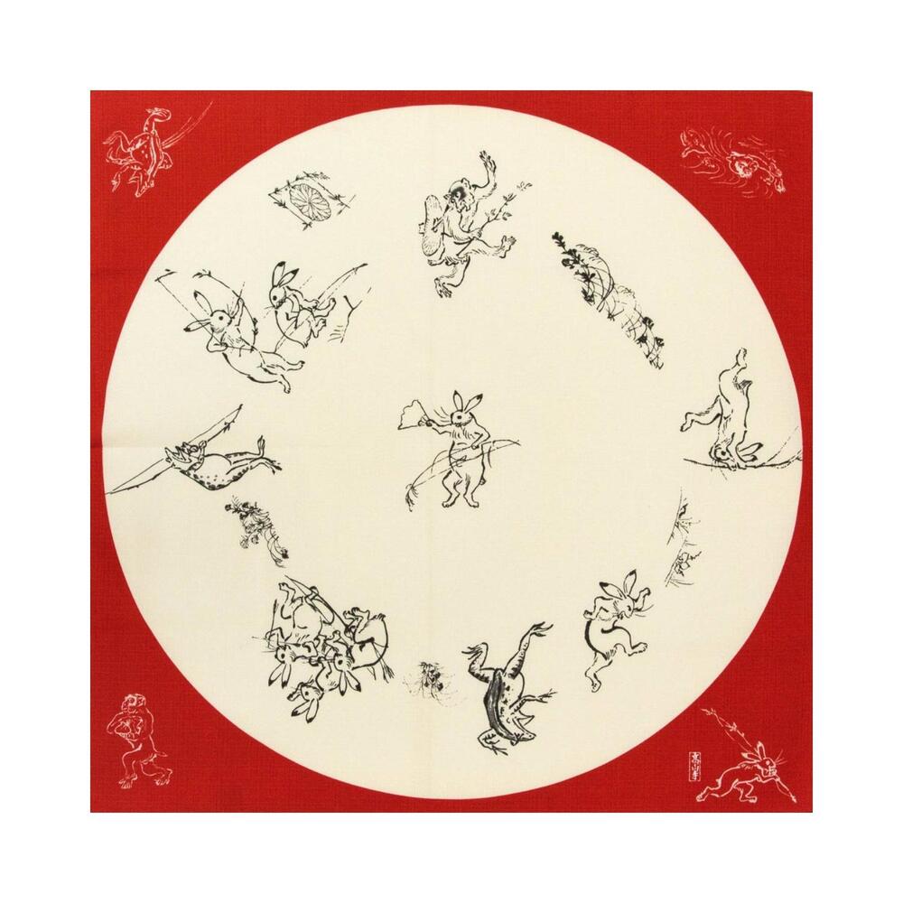 Musubi 68 Choju Jinbutsu Giga Red Furoshiki Wrapping Cloth