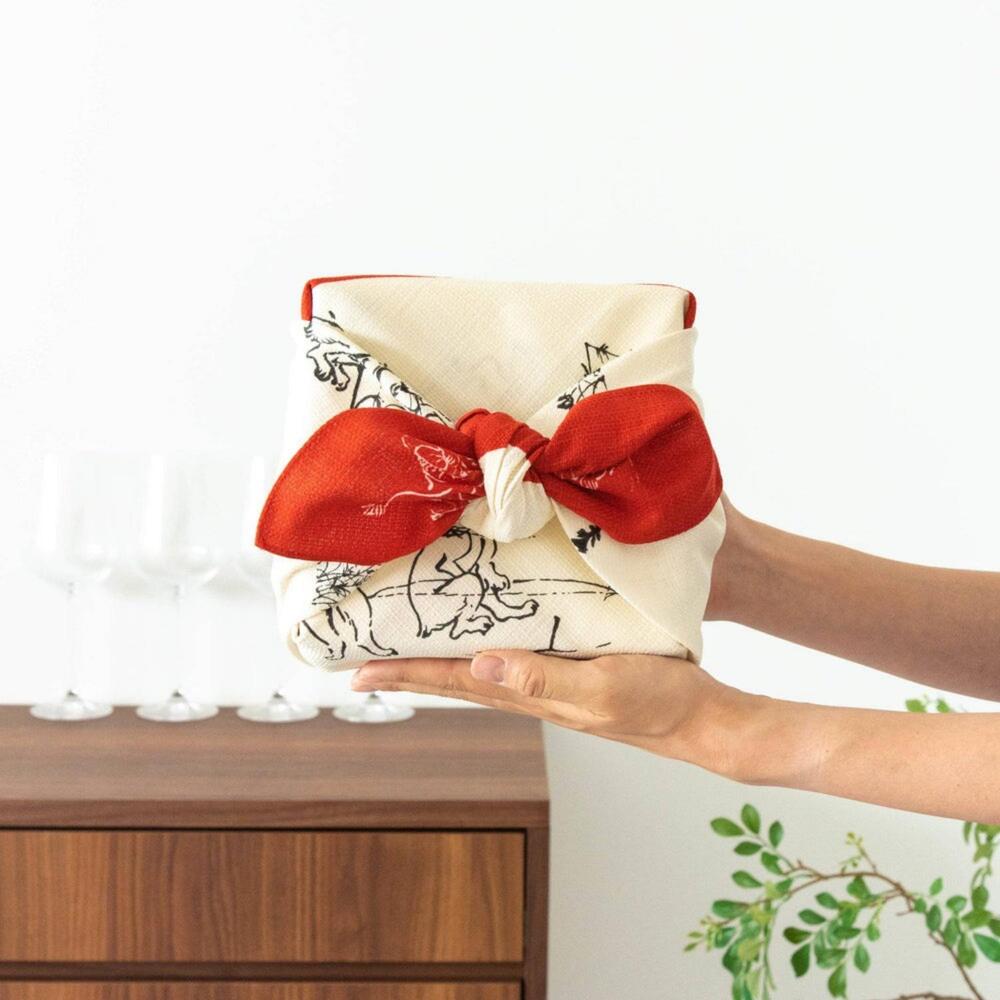 Musubi 68 Choju Jinbutsu Giga Red Furoshiki Wrapping Cloth