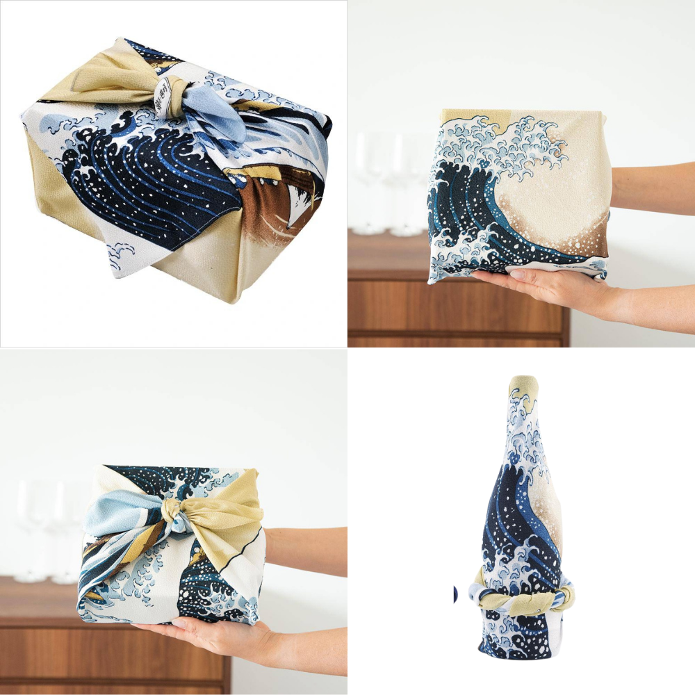 Musubi 68 Under the Waves Hokusai Chirimen Furoshiki Wrapping Cloth