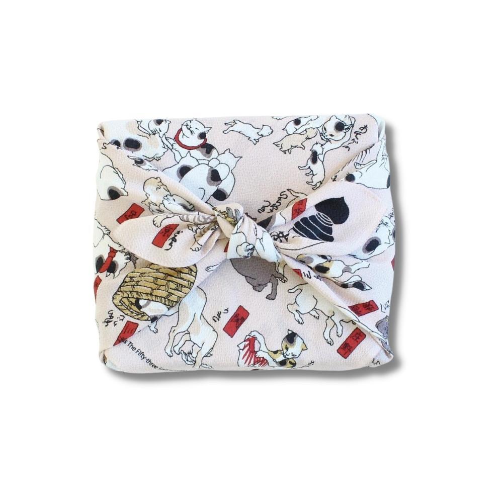 Musubi 68 The Great Cats of Tokaido Chirimen Furoshiki Wrapping Cloth