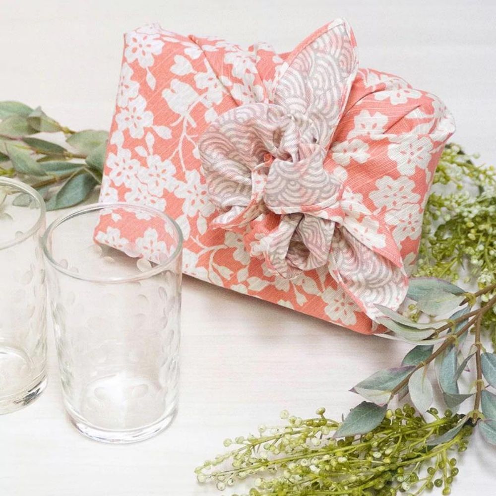 Musubi 48 Fuku Blossom & Wave Coral Furoshiki Wrapping Cloth
