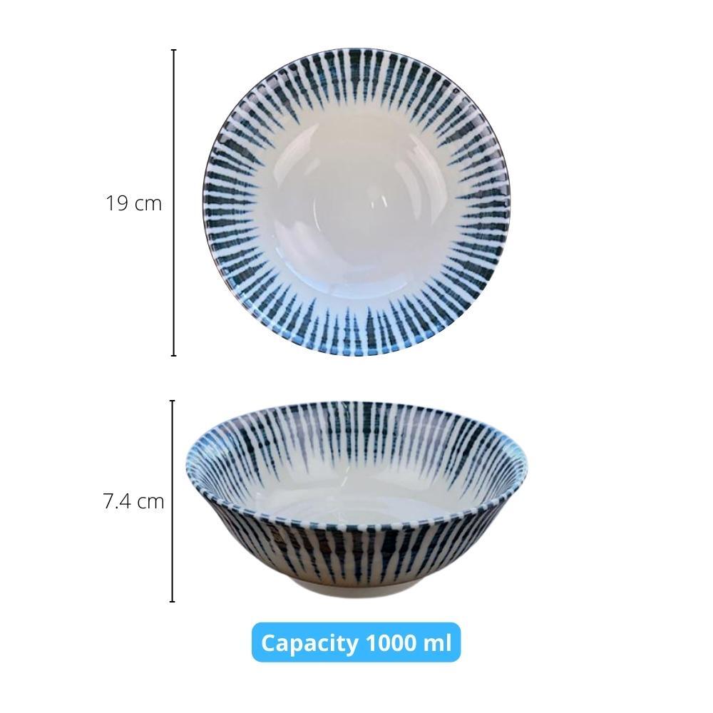 Mino Ware Indigo Tokusa Japanese Porcelain Ramen Bowl