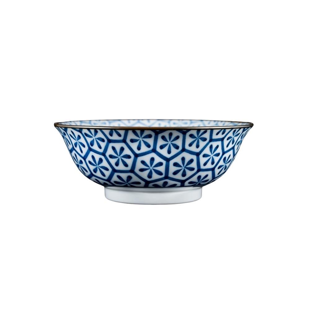 Mino Ware Indigo Hanakikkou Japanese Porcelain Ramen Bowl