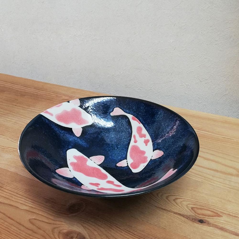 Aizome Koi Carp 25.5cm Porcelain Ramen Bowl