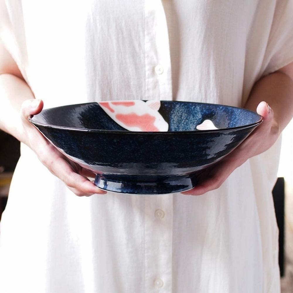 Aizome Koi Carp 25.5cm Porcelain Ramen Bowl