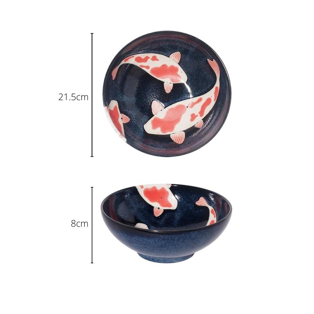 Aizome Koi Carp 21.5cm Porcelain Donburi Bowl