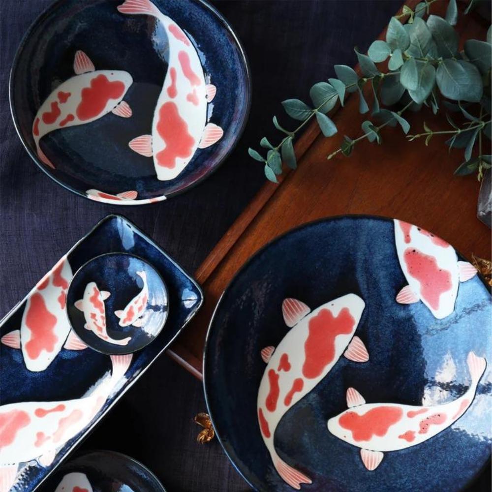 Aizome Koi Carp 21.5cm Porcelain Donburi Bowl