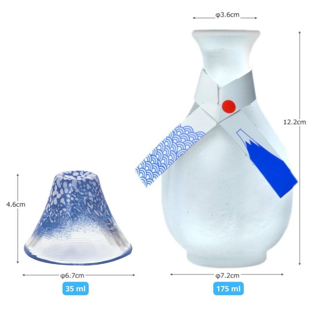 Toyo-Sasaki Glass Fujisan Sakazuki Cup & Tokkuri Sake Set