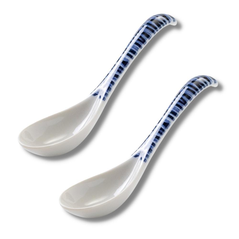 Minoru Pottery Japanese Porcelain Graph Spoon (Set of 2)