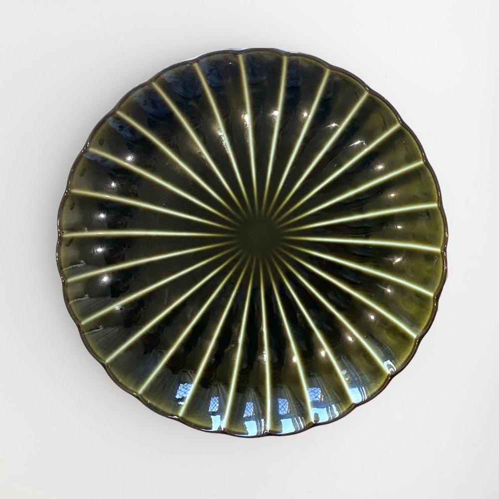 Kaneko Pottery Giyaman Olive Green Round Plate