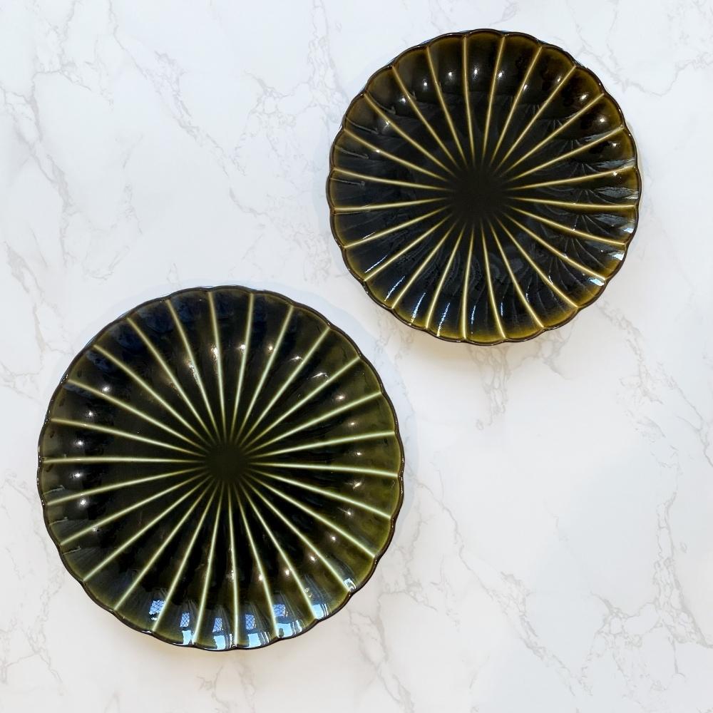 Kaneko Pottery Giyaman Olive Green Round Plate