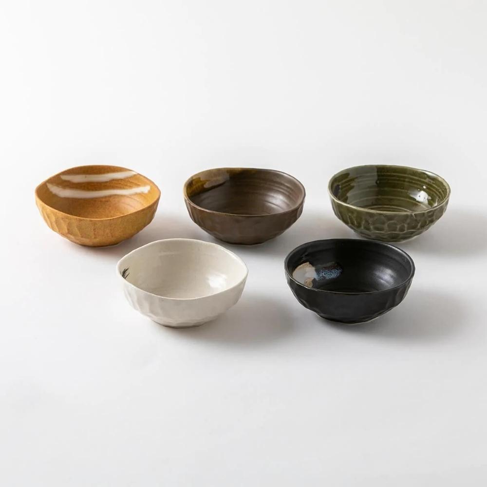Raku Pottery Zen Ceramics Condiment Dish 5pc Set