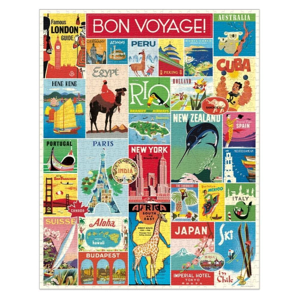 Cavallini Vintage Puzzle Bon Voyage Travel 1000 Piece