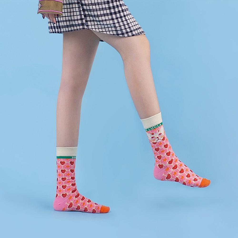 Vintage Cat with Hearts & Stars Crew Socks
