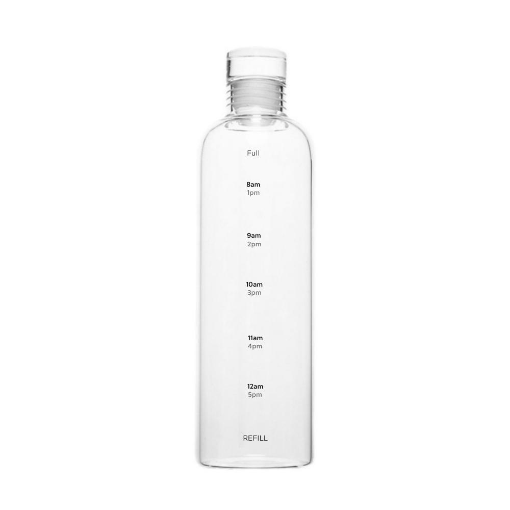 Heat-Resistant Glass Water Bottle with Time Markers 750ml