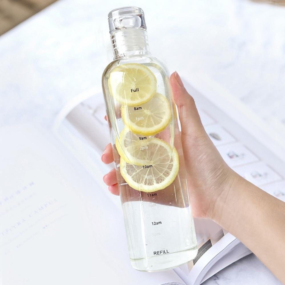 Heat-Resistant Glass Water Bottle with Time Markers 750ml