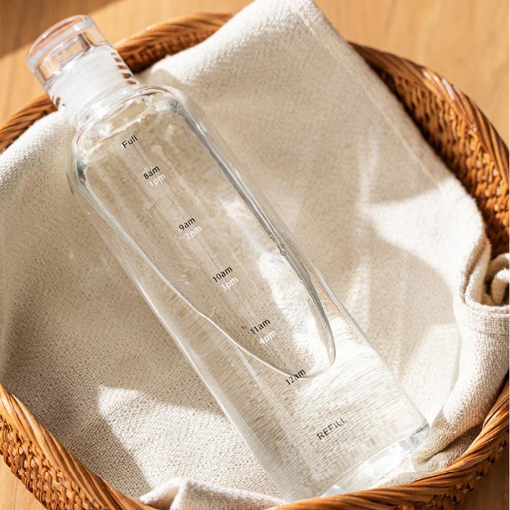 Heat-Resistant Glass Water Bottle with Time Markers 750ml