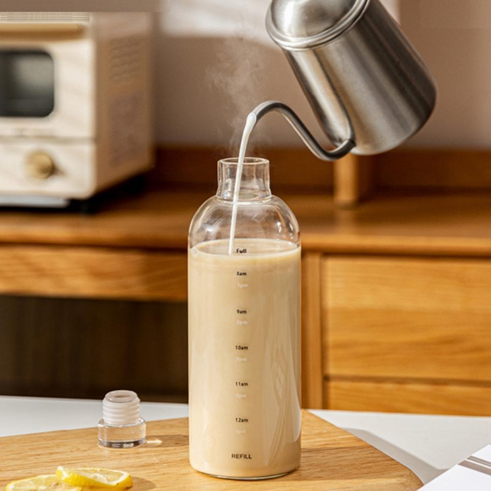 Heat-Resistant Glass Water Bottle with Time Markers 750ml