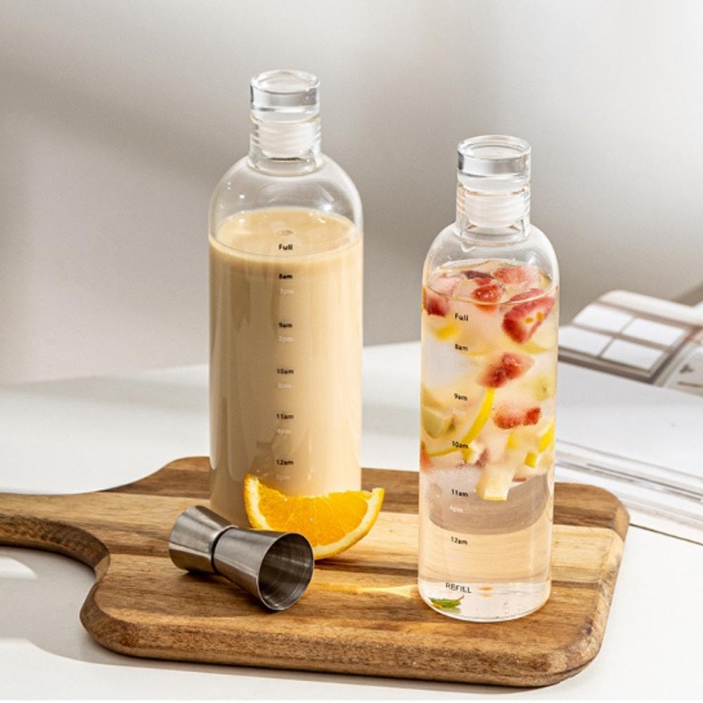 Heat-Resistant Glass Water Bottle with Time Markers 750ml