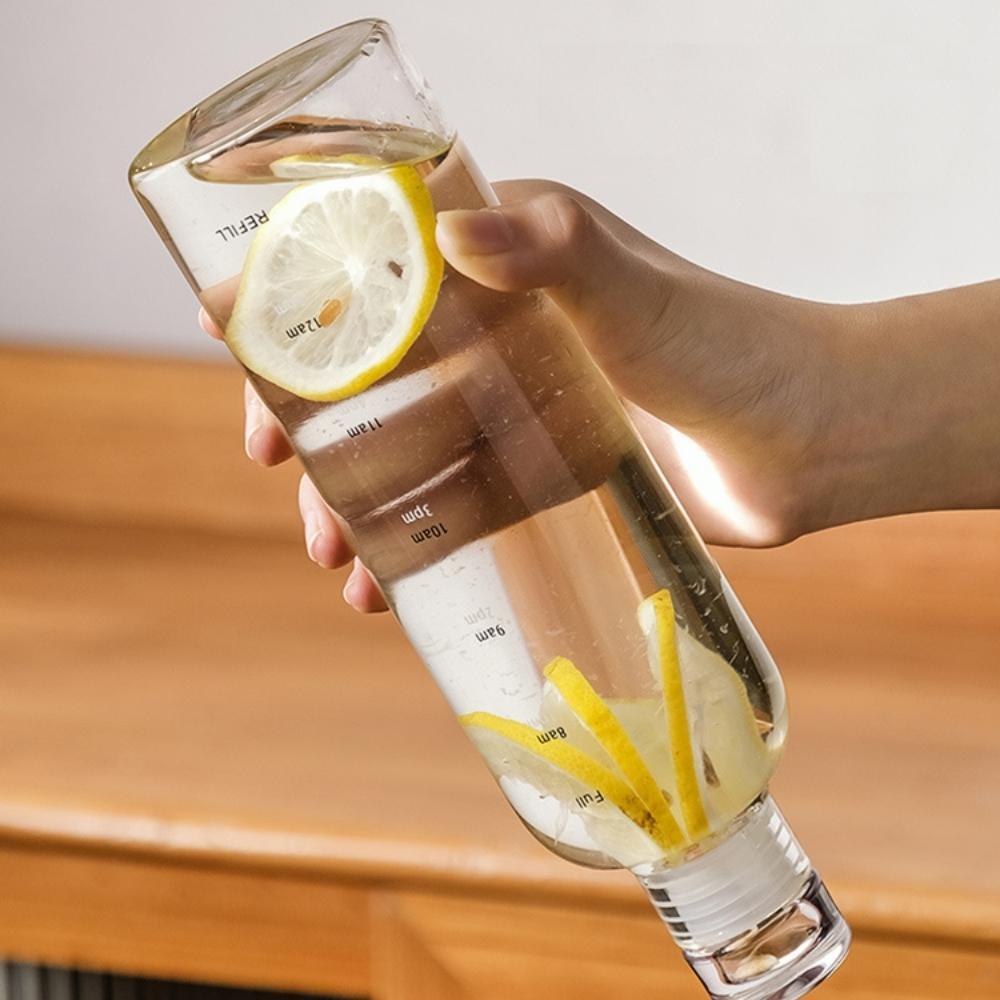 Heat-Resistant Glass Water Bottle with Time Markers 750ml