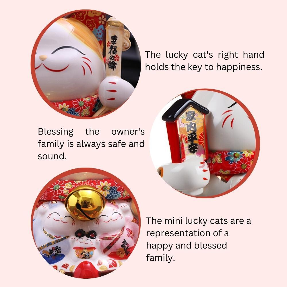 Maneki-Neko Family & Happiness Ornament 27cm Lucky Cat