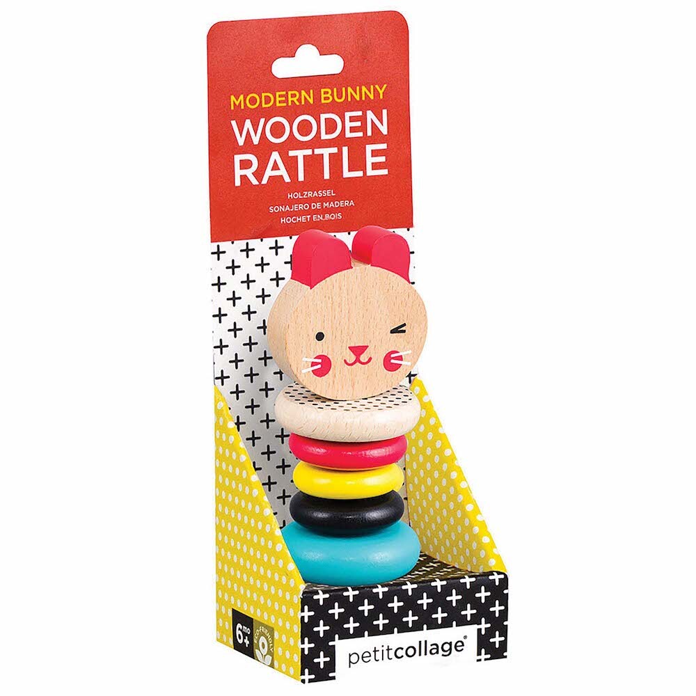 Petit Collage Modern Bunny Wood Rattle Toy