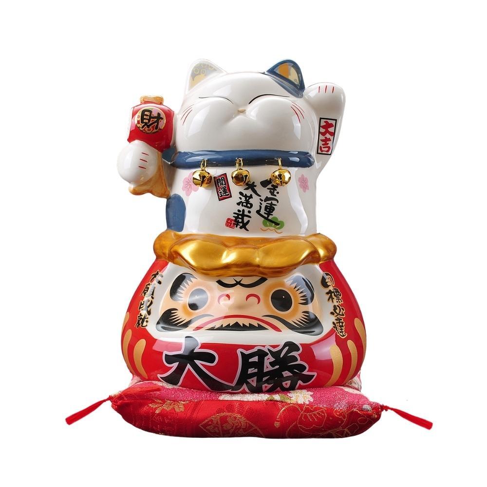 Maneki-Neko Sitting on Daruma Ornament 26cm Lucky Cat