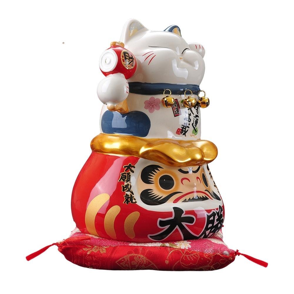Maneki-Neko Sitting on Daruma Ornament 26cm Lucky Cat