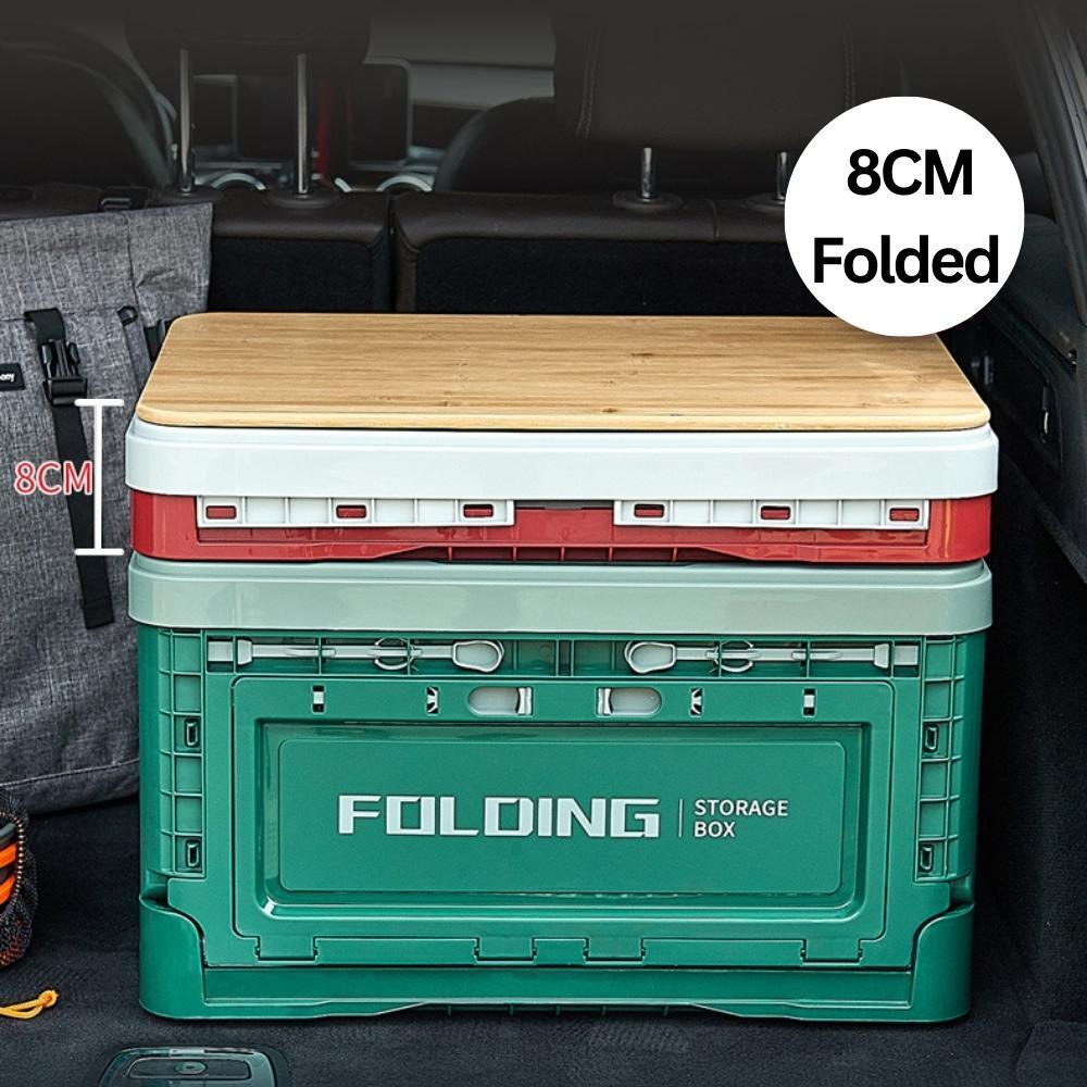 Outdoor Camping Folding Storage Box with Wooden Lid - Mountain Grey
