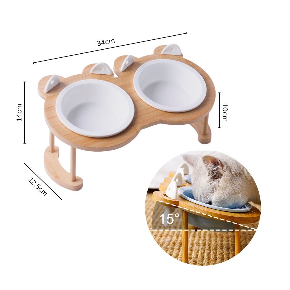 Raised & Tilted Ceramic Double Pet Bowl Set