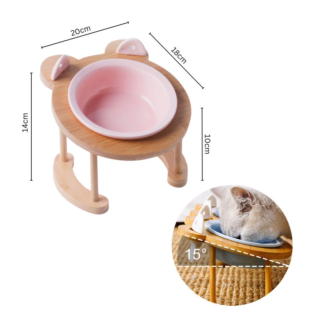 Raised & Tilted Ceramic Pink Pet Bowl Set