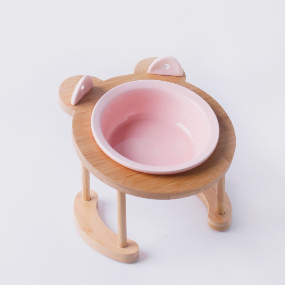 Raised & Tilted Ceramic Pink Pet Bowl Set