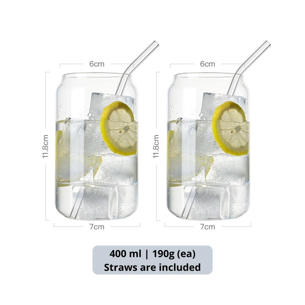 Aria Soda Can Clear Glass Tumbler with Straws (Set of 2)