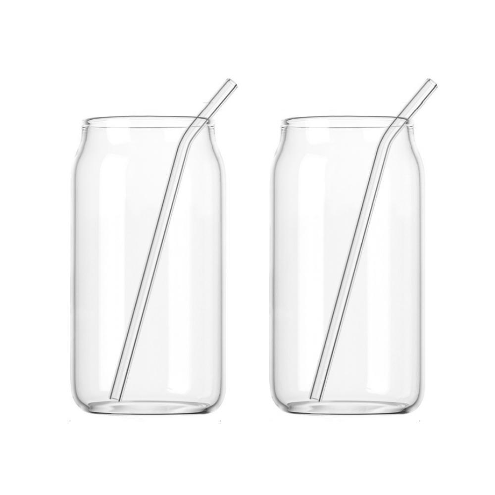 Aria Soda Can Clear Glass Tumbler with Straws (Set of 2)
