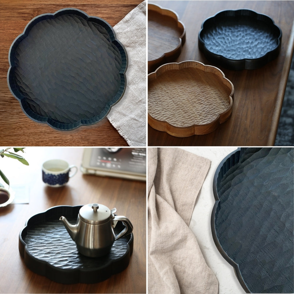 Ilana Floral Shape Handcraft Burma Teak Serving Tray 24cm