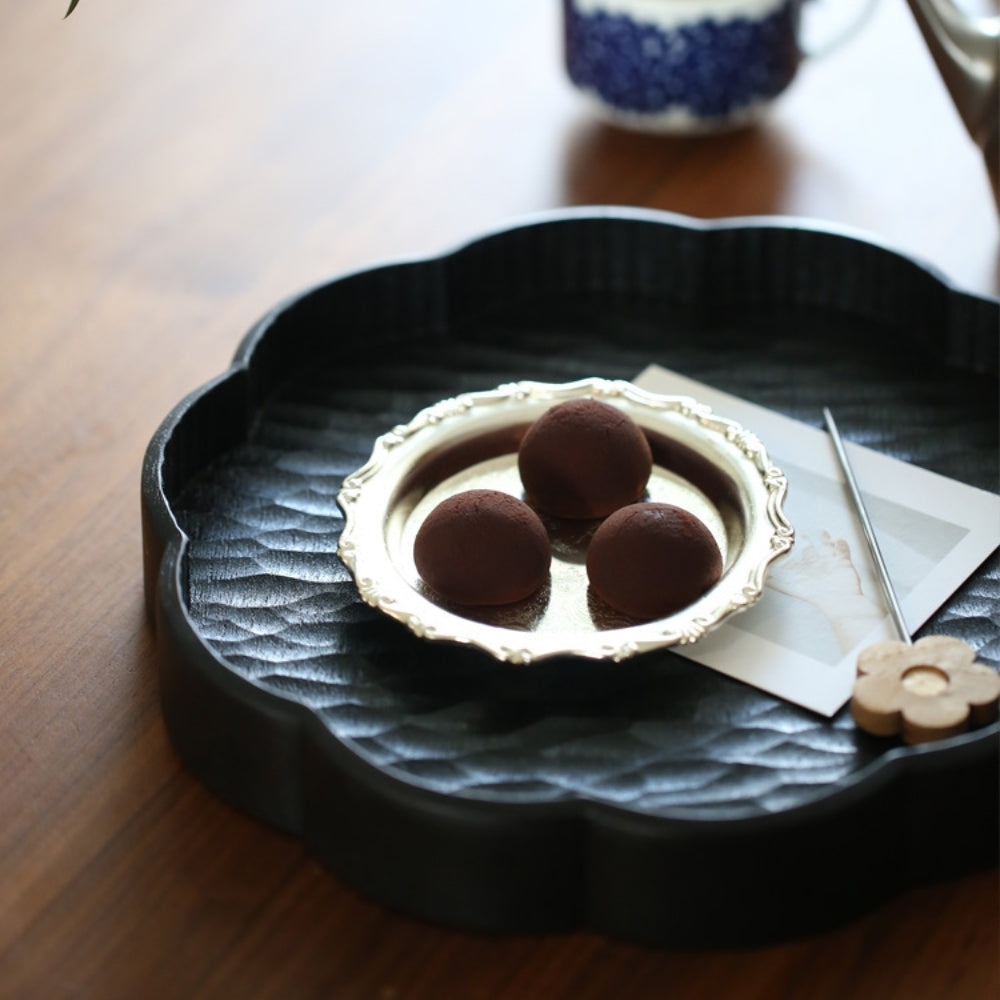 Ilana Floral Shape Handcraft Burma Teak Serving Tray 24cm